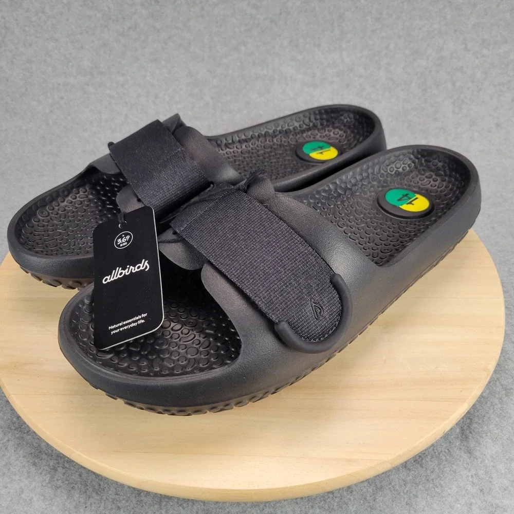 Allbirds Sugar‎ Slider Men Size 14 Black Sustainable SweetFoam Adjustable Strap